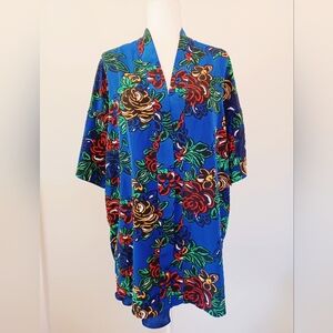 80s 90s Retro Floral Bold Colorblock Blue Red Yellow Green Pattern Print Kimono